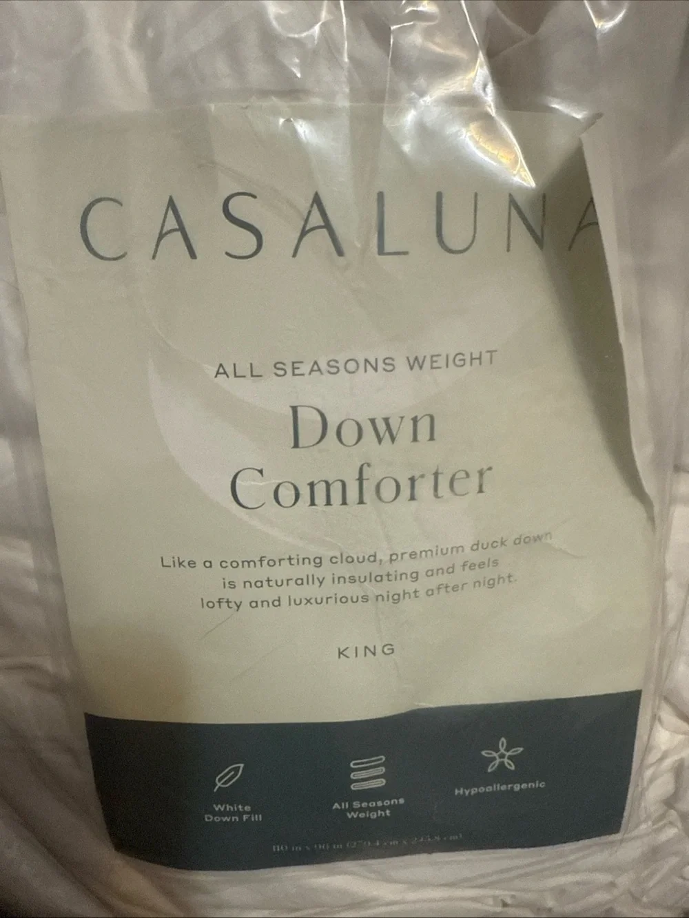 Casaluna All Seasons Weight Down Comforter King White 600 Duck Down Fill